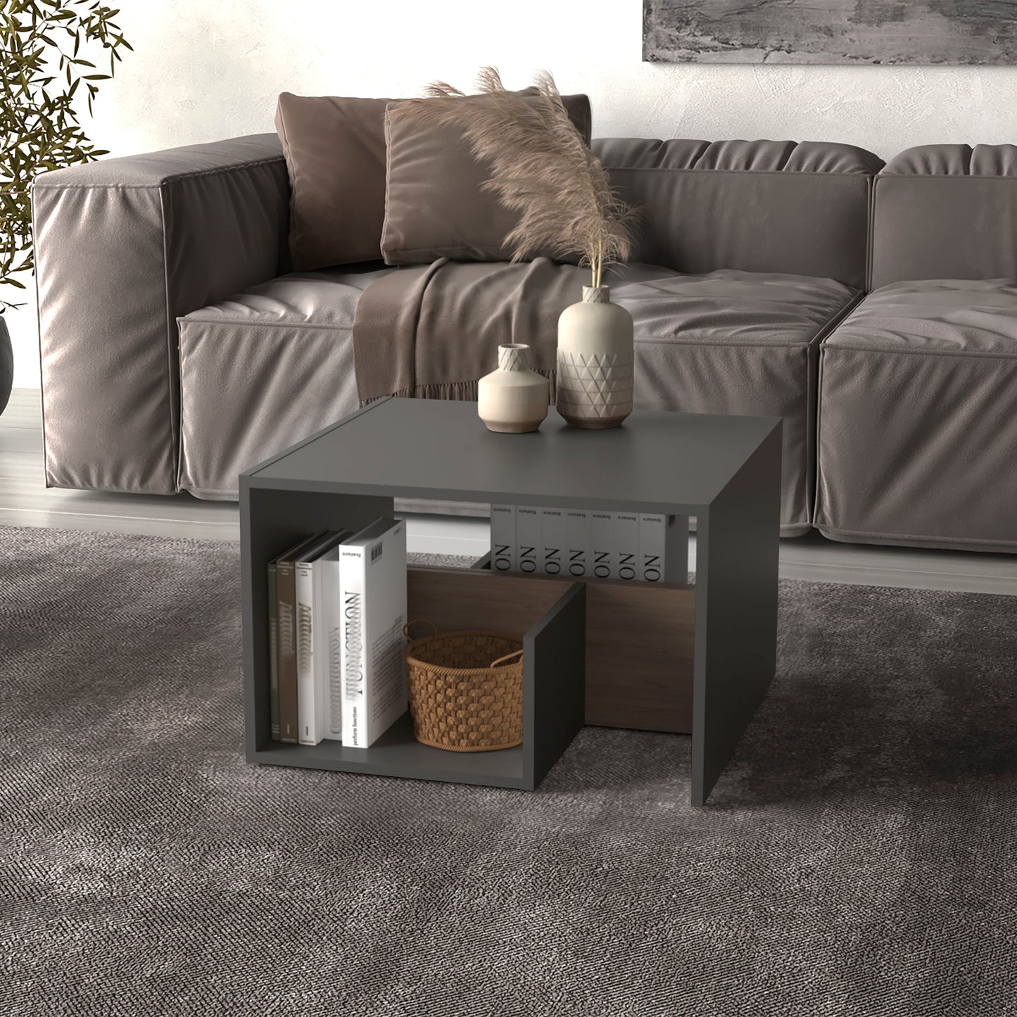 TUHOME Everet 25-Inch High Three-Tier Side Table with Tray-Style Top and Dual Lower Shelves, Compact End Table for Living Room, Sofa Side Storage, Modern Small-Space Organizer for Coffee, Décor and Everyday Essentials