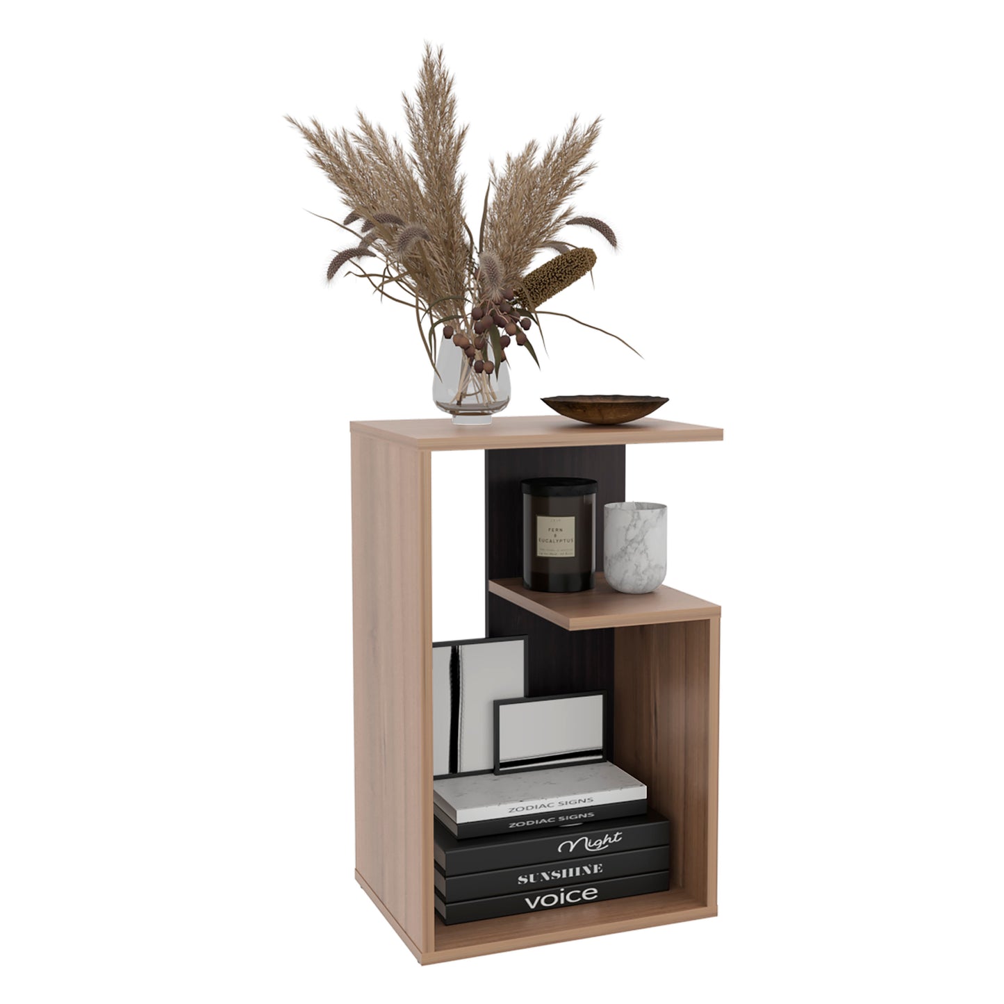 TUHOME Everet 25-Inch High Three-Tier Side Table with Tray-Style Top and Dual Lower Shelves, Compact End Table for Living Room, Sofa Side Storage, Modern Small-Space Organizer for Coffee, Décor and Everyday Essentials