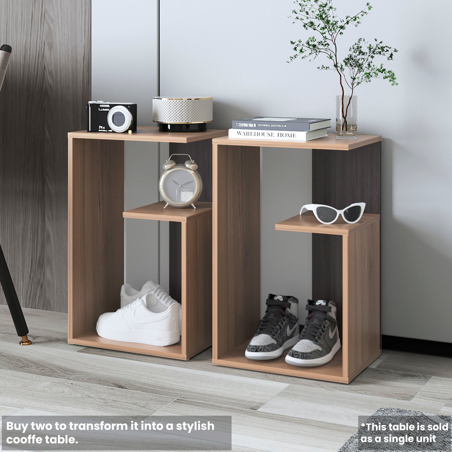 TUHOME Everet 25-Inch High Three-Tier Side Table with Tray-Style Top and Dual Lower Shelves, Compact End Table for Living Room, Sofa Side Storage, Modern Small-Space Organizer for Coffee, Décor and Everyday Essentials