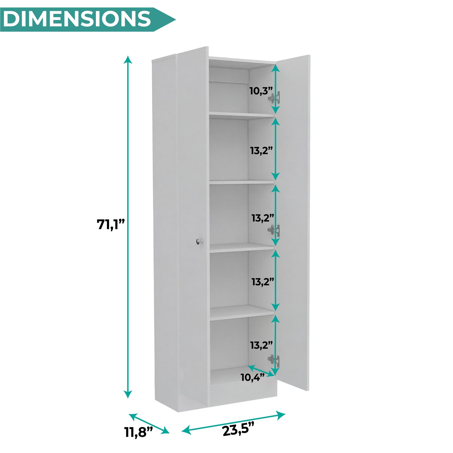 Tuhome Lambardi Tall Multistorage Cabinet with Double Door Design, Five Deep Interior Shelves, Freestanding Vertical Storage Solution for Kitchens, Laundry Rooms, Bedrooms or Utility Areas to Maximize Home Organization