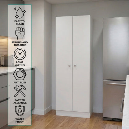 Tuhome Lambardi Tall Multistorage Cabinet with Double Door Design, Five Deep Interior Shelves, Freestanding Vertical Storage Solution for Kitchens, Laundry Rooms, Bedrooms or Utility Areas to Maximize Home Organization