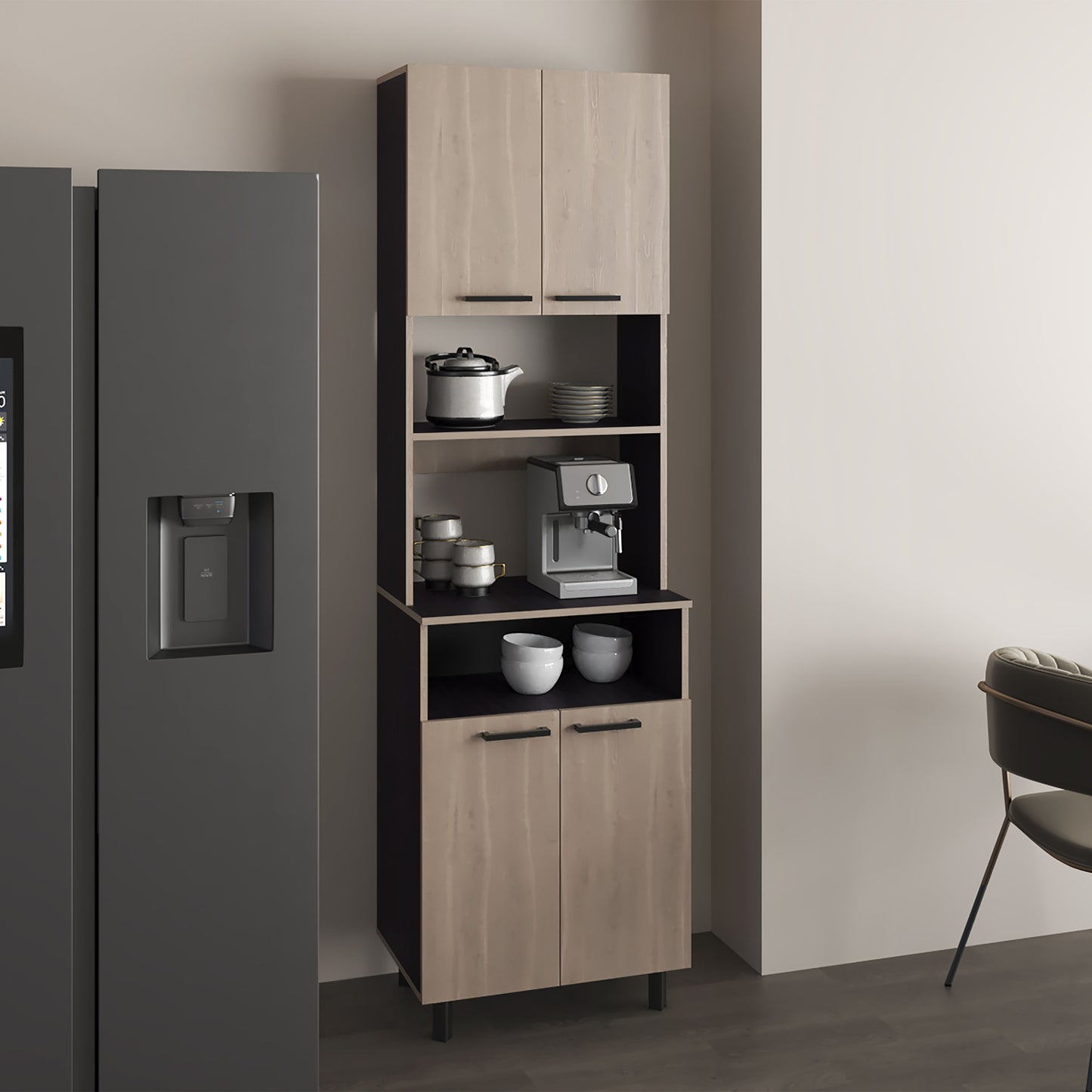 Otomo Pantry Cabinet, With 5 Shelves And 4 Doors