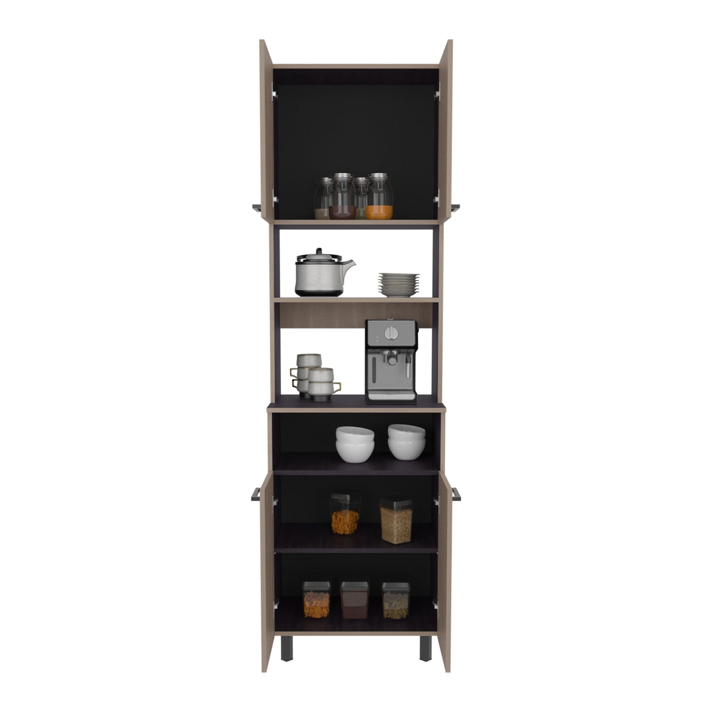 Otomo Pantry Cabinet, With 5 Shelves And 4 Doors