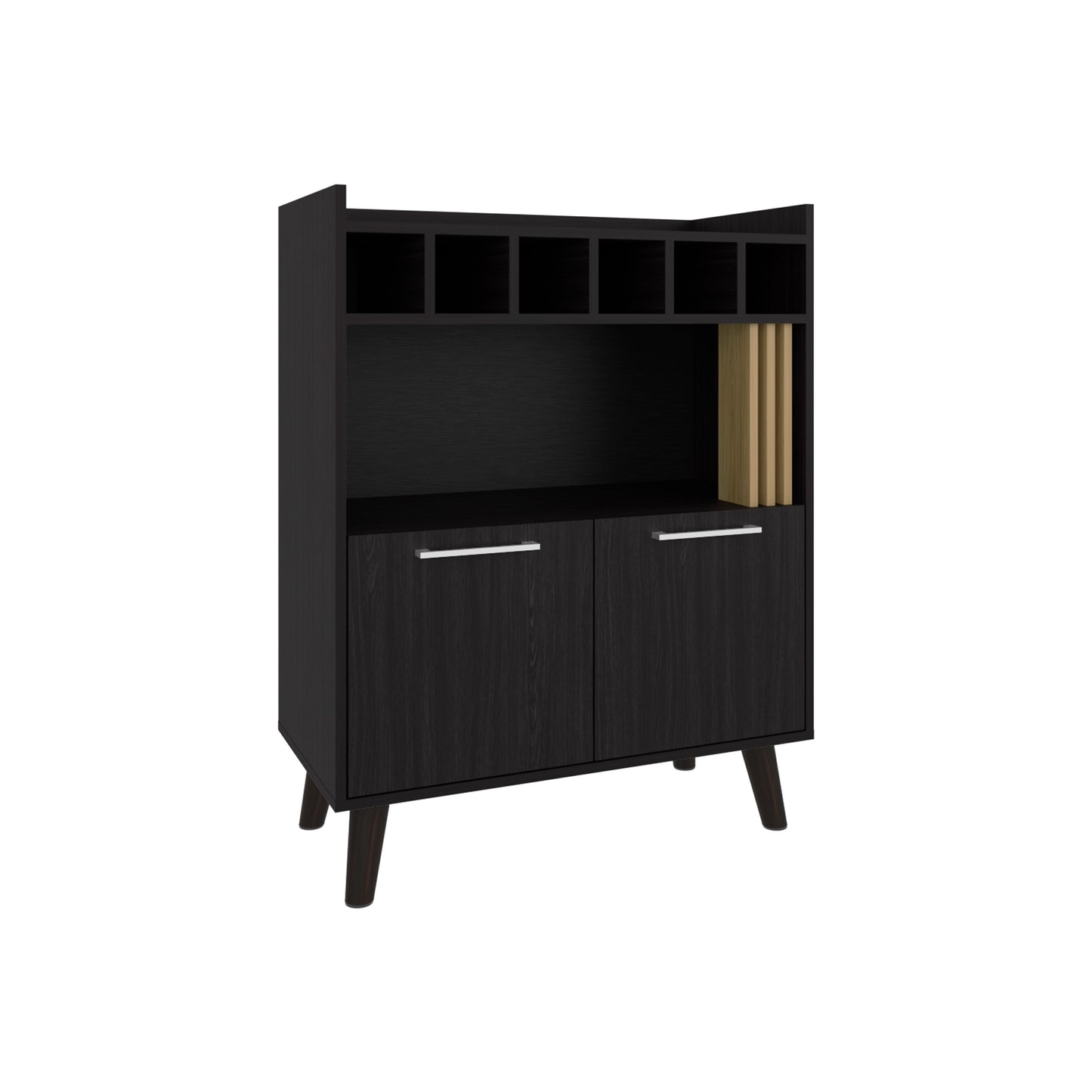 Vance 40" High Bar Cabinet with Six Bottle Cubbies, Two Double Door Cabients, Four Shelves, Living Room, Wine Rack, Liquoar Cabient Dark Wengue