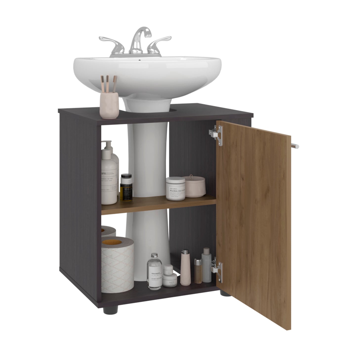 Phillips Under Sink Cabinet with Double Doors, Wide Freestanding Storage Unit with Open Back for Plumbing Access, Concealed Storage for Bathroom or Laundry Room Essentials, Modern Design