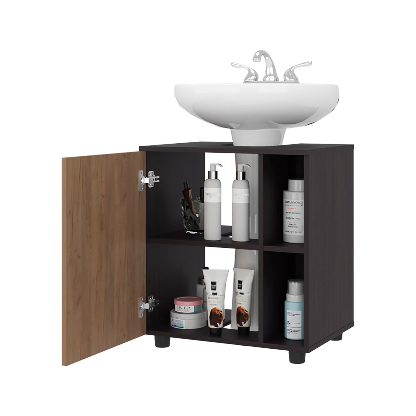 Pascuale Two Side Shelves Under Sink Cabinet with One Door, Cut-Out Back, Compact 22” Freestanding Bathroom Storage, Minimalist Design for Small Spaces, Ideal for Guest Bathrooms or Powder Rooms