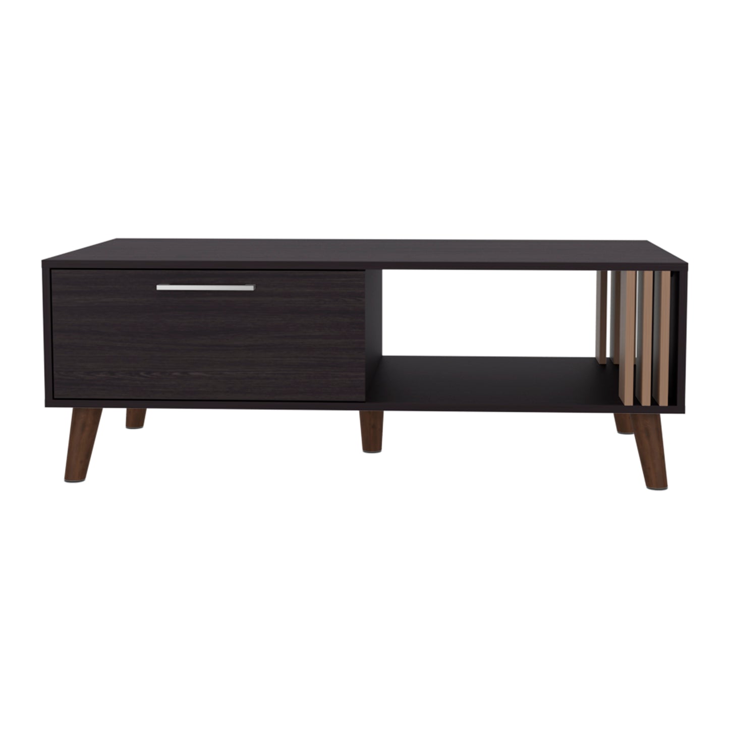 Vance 47" Wide Coffee Table with One Open Shelf and One pull Down Cabinet Door, Living Room, Storage
