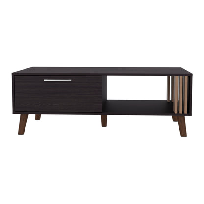 Vance 47" Wide Coffee Table with One Open Shelf and One pull Down Cabinet Door, Living Room, Storage
