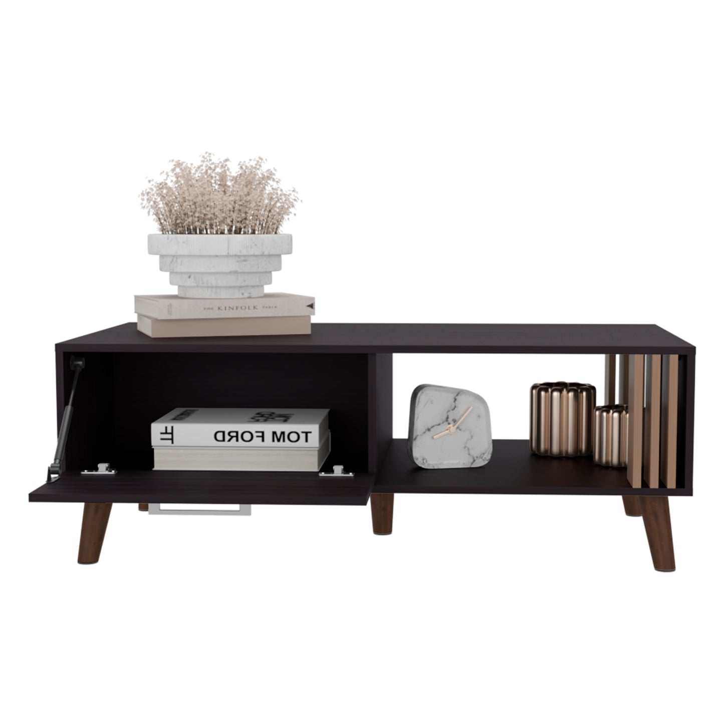 Vance 47" Wide Coffee Table with One Open Shelf and One pull Down Cabinet Door, Living Room, Storage
