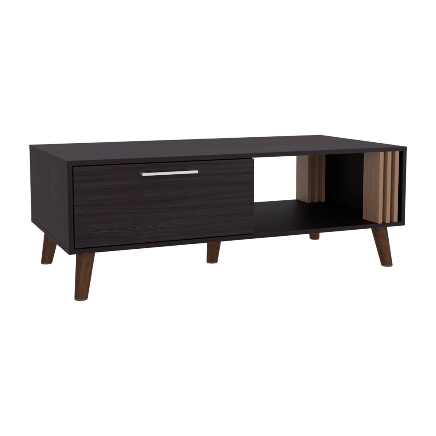 Vance 47" Wide Coffee Table with One Open Shelf and One pull Down Cabinet Door, Living Room, Storage