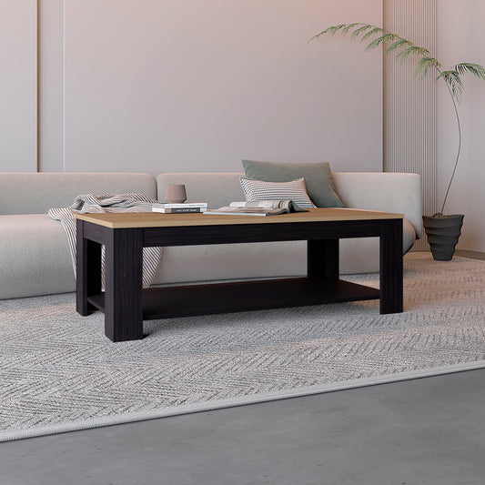 Cecil Coffee Table with Open Storage Shelf for Decor, Modern Design for Living Room or Lounge Area