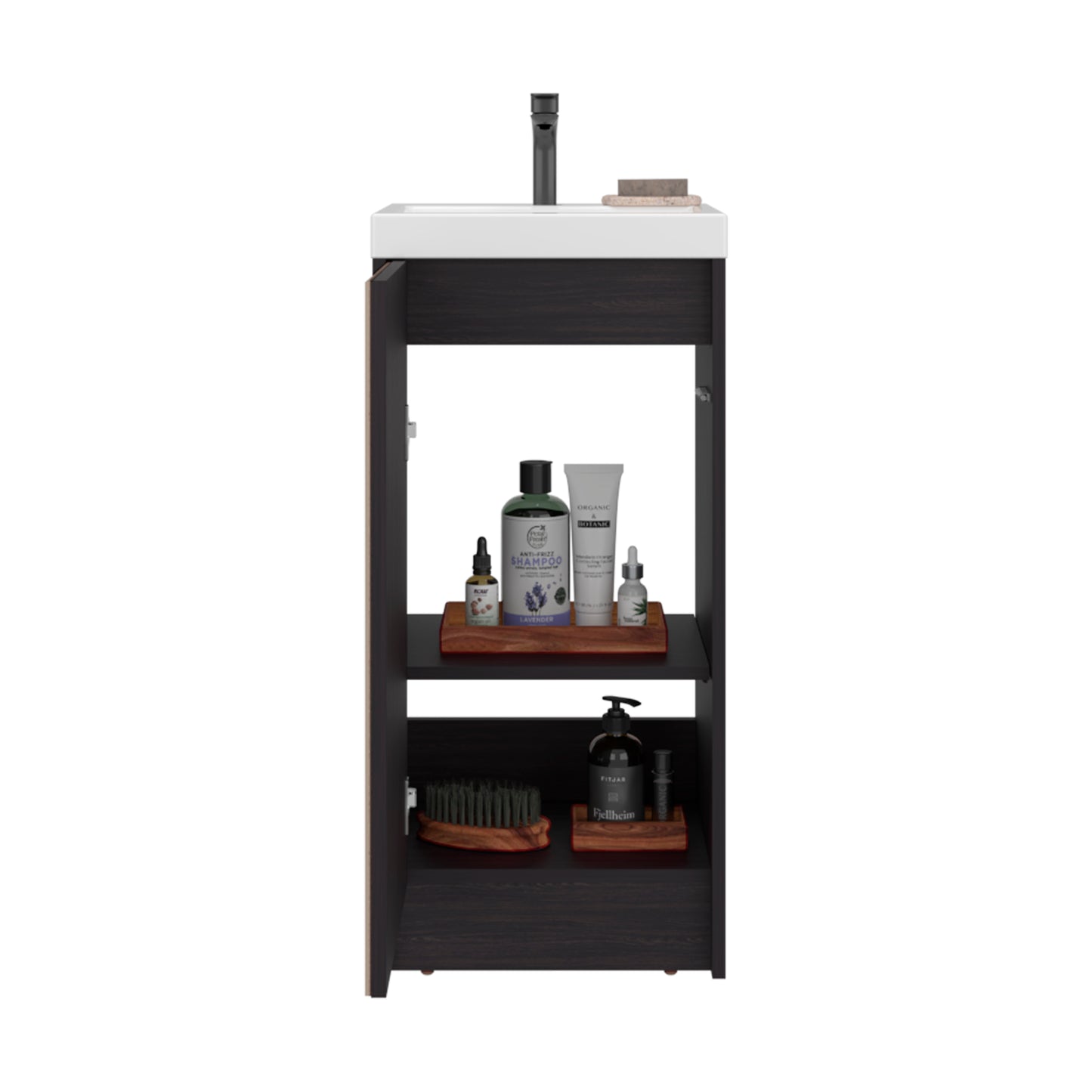 Syracuce Floorstanding Bathroom Vanity and Cabinet with Resin Sink, Compact Bathroom Storage with One Door and 2 Interior Shelves