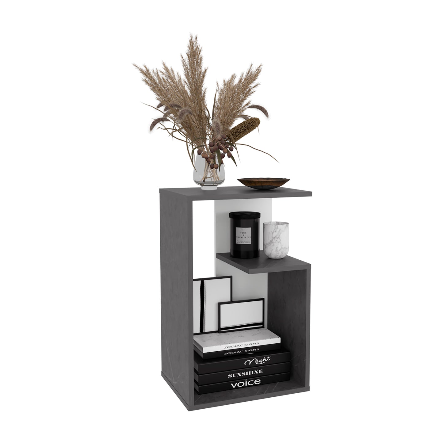 TUHOME Everet 25-Inch High Three-Tier Side Table with Tray-Style Top and Dual Lower Shelves, Compact End Table for Living Room, Sofa Side Storage, Modern Small-Space Organizer for Coffee, Décor and Everyday Essentials