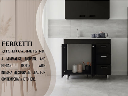 Ferretti Utility Sink Base Cabinet with Stainless Steel Countertop, Three Storage Drawers, Double-Door Cabinet and Integrated Faucet Opening for Modern Kitchen Organization, Prep Convenience and Functional Home Utility