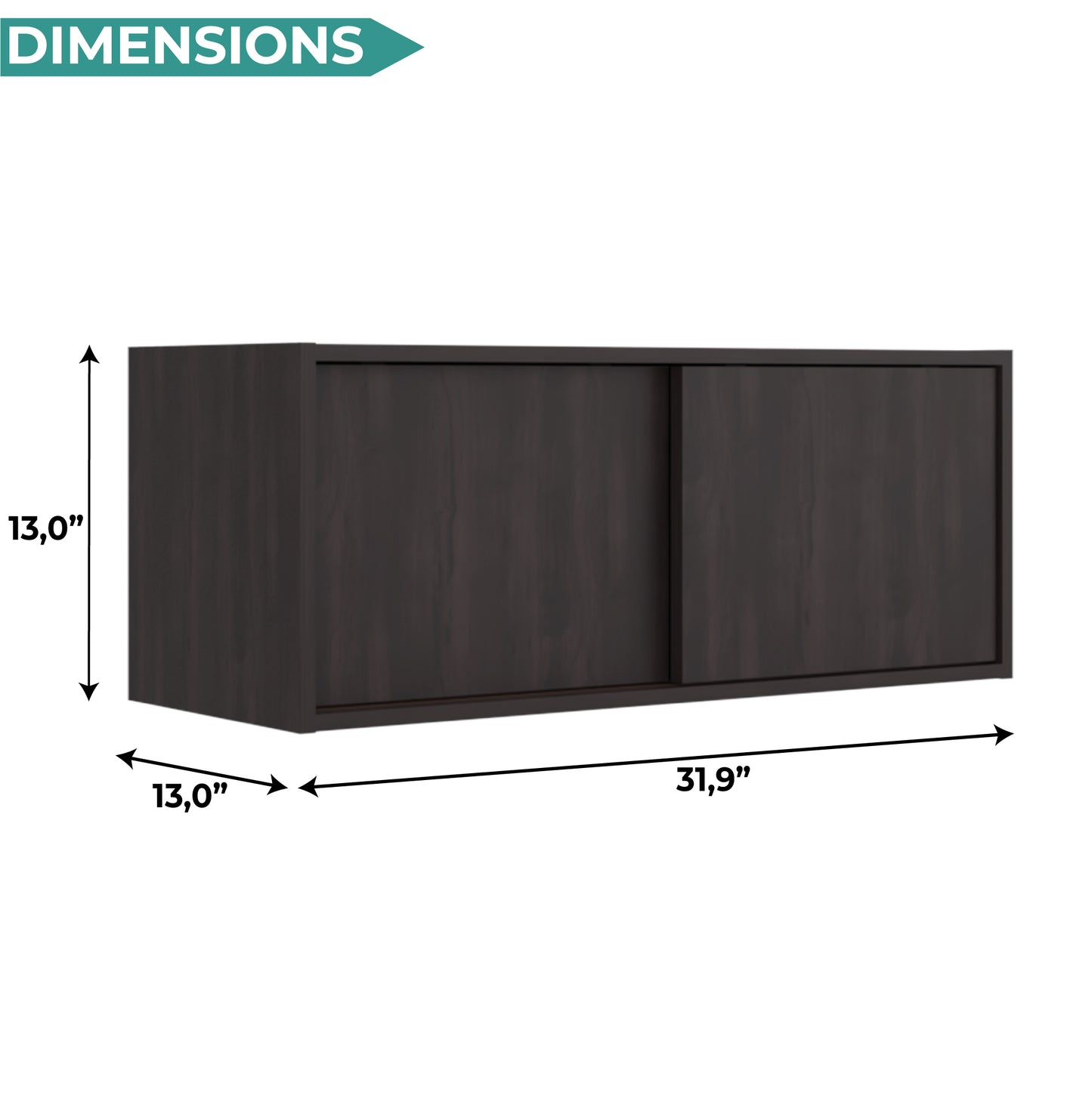 Note 32-Inch Wide Wall Storage Cabinet with Sliding Doors, Compact Wall-Mounted Storage Option for Bedroom, Office, Living Room or Garage Organization