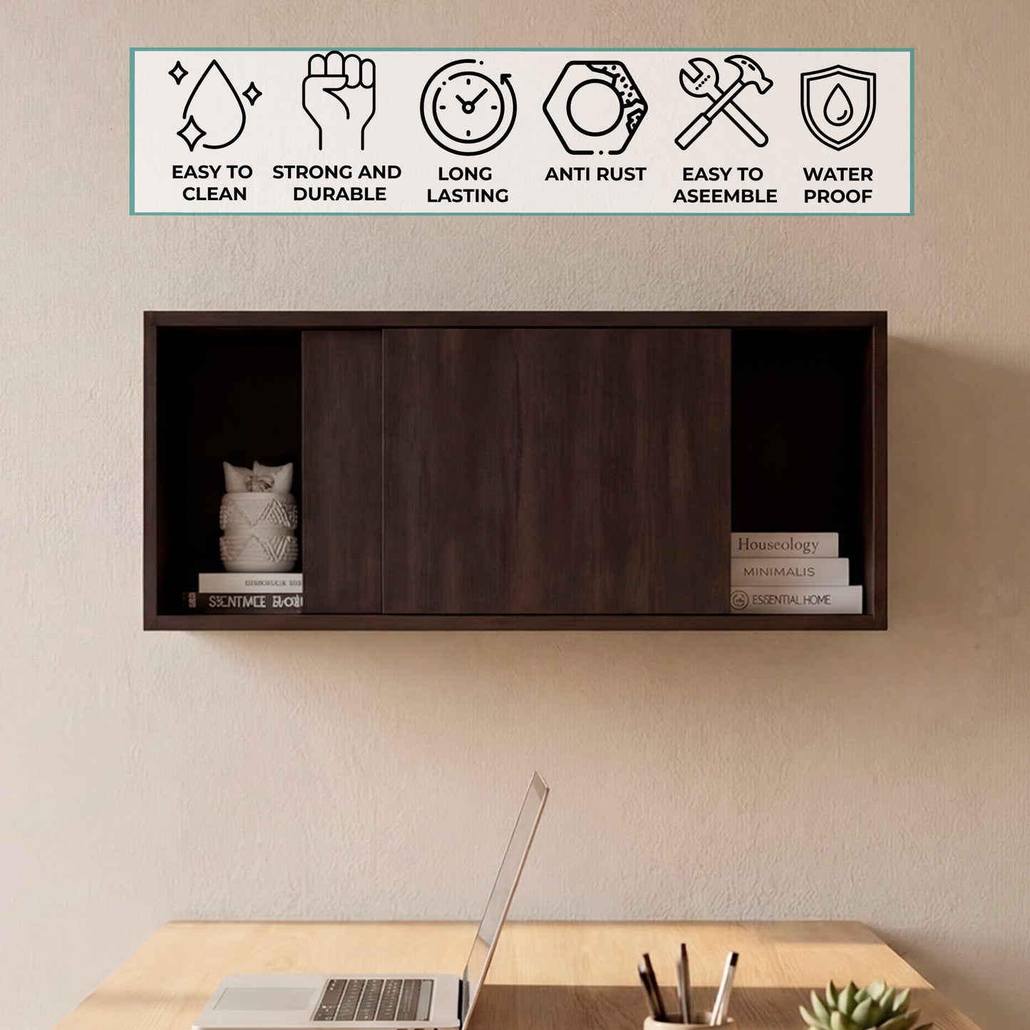 Note 32-Inch Wide Wall Storage Cabinet with Sliding Doors, Compact Wall-Mounted Storage Option for Bedroom, Office, Living Room or Garage Organization