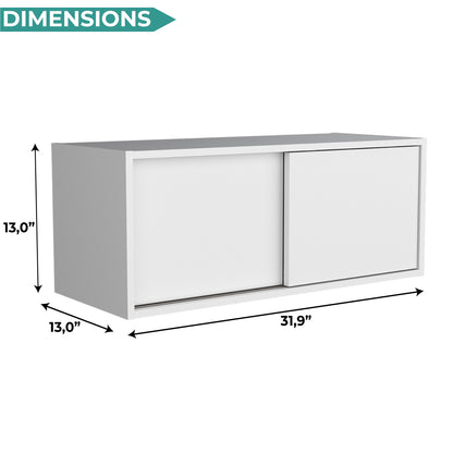 Note 32-Inch Wide Wall Storage Cabinet with Sliding Doors, Compact Wall-Mounted Storage Option for Bedroom, Office, Living Room or Garage Organization