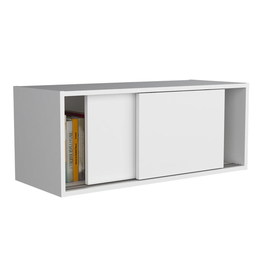 Note 32-Inch Wide Wall Storage Cabinet with Sliding Doors, Compact Wall-Mounted Storage Option for Bedroom, Office, Living Room or Garage Organization