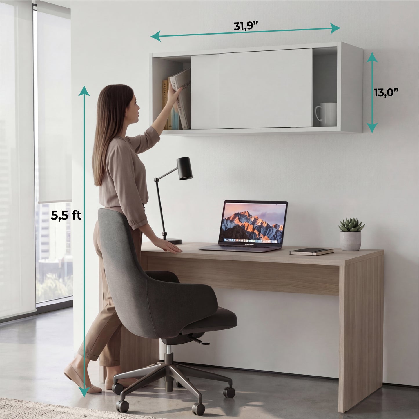 Note 32-Inch Wide Wall Storage Cabinet with Sliding Doors, Compact Wall-Mounted Storage Option for Bedroom, Office, Living Room or Garage Organization