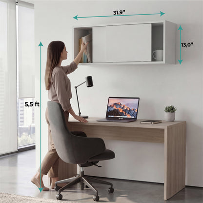 Note 32-Inch Wide Wall Storage Cabinet with Sliding Doors, Compact Wall-Mounted Storage Option for Bedroom, Office, Living Room or Garage Organization