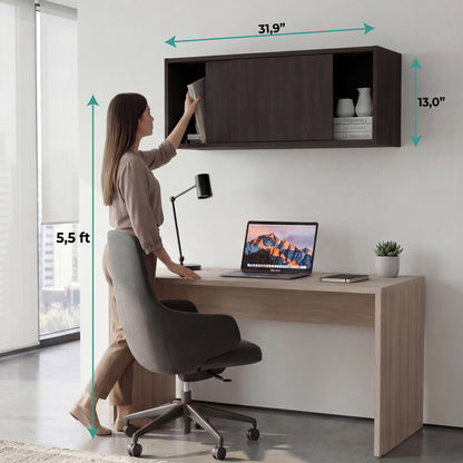 Note 32-Inch Wide Wall Storage Cabinet with Sliding Doors, Compact Wall-Mounted Storage Option for Bedroom, Office, Living Room or Garage Organization