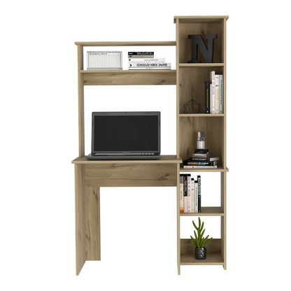 Tuhome Versalles Writing Desk with Two Superior Shelves, Five Side Open Storage Compartments, Space-Saving Modern Workstation Design for Studios and Offices, Ideal for Organization, Books, Accessories and Daily Productivity