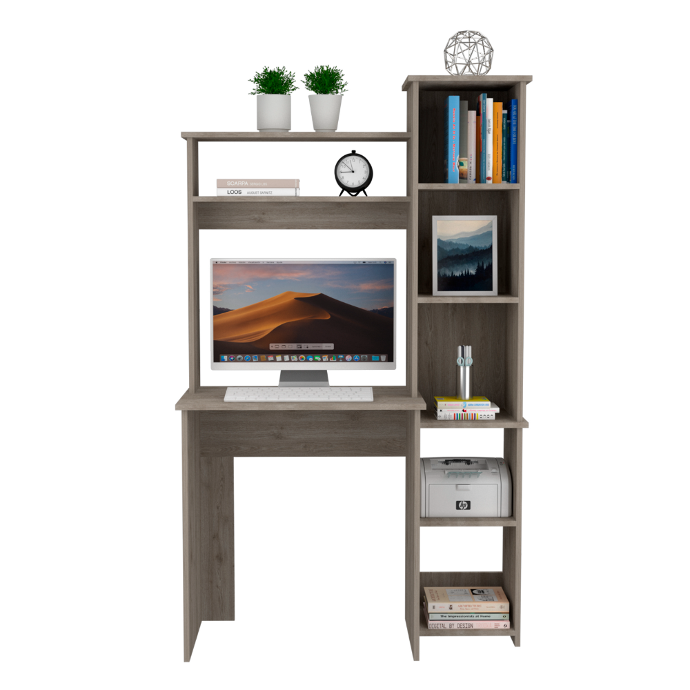 Tuhome Versalles Writing Desk with Two Superior Shelves, Five Side Open Storage Compartments, Space-Saving Modern Workstation Design for Studios and Offices, Ideal for Organization, Books, Accessories and Daily Productivity