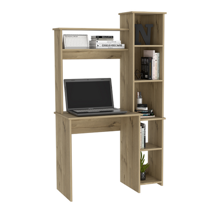Tuhome Versalles Writing Desk with Two Superior Shelves, Five Side Open Storage Compartments, Space-Saving Modern Workstation Design for Studios and Offices, Ideal for Organization, Books, Accessories and Daily Productivity