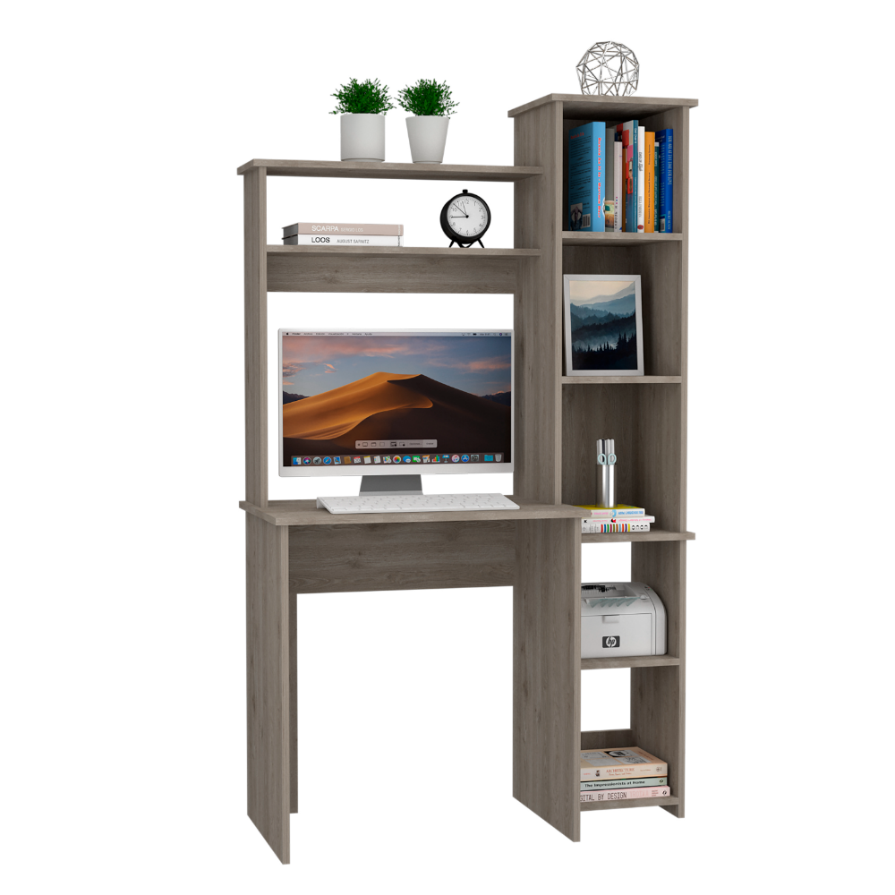 Tuhome Versalles Writing Desk with Two Superior Shelves, Five Side Open Storage Compartments, Space-Saving Modern Workstation Design for Studios and Offices, Ideal for Organization, Books, Accessories and Daily Productivity