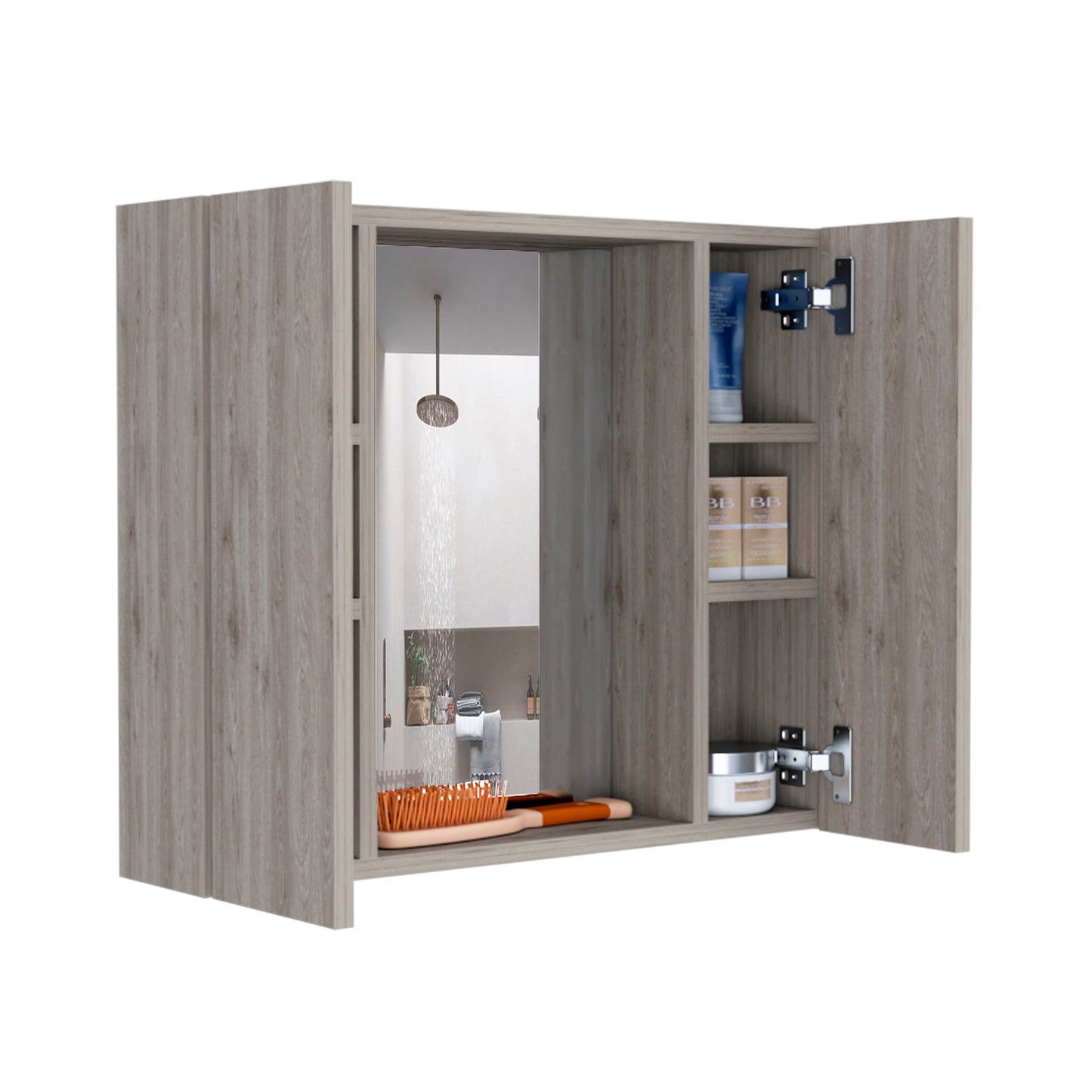 Tuhome Artemisa Medicine Cabinet with Integrated Mirror, Six Interior Storage Shelves, Secure Double-Door Design, Space-Saving Wall Cabinet for Organized Bathrooms and Daily Essentials.
