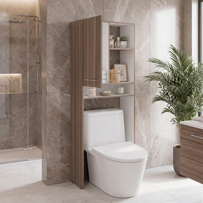 Over-the-Toilet Bathroom Storage Cabinet with One Door Cabinet and 3 Open Display Shelves