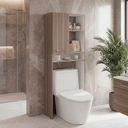Over-the-Toilet Bathroom Storage Cabinet with One Door Cabinet and 3 Open Display Shelves