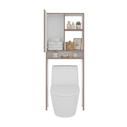 Over-the-Toilet Bathroom Storage Cabinet with One Door Cabinet and 3 Open Display Shelves