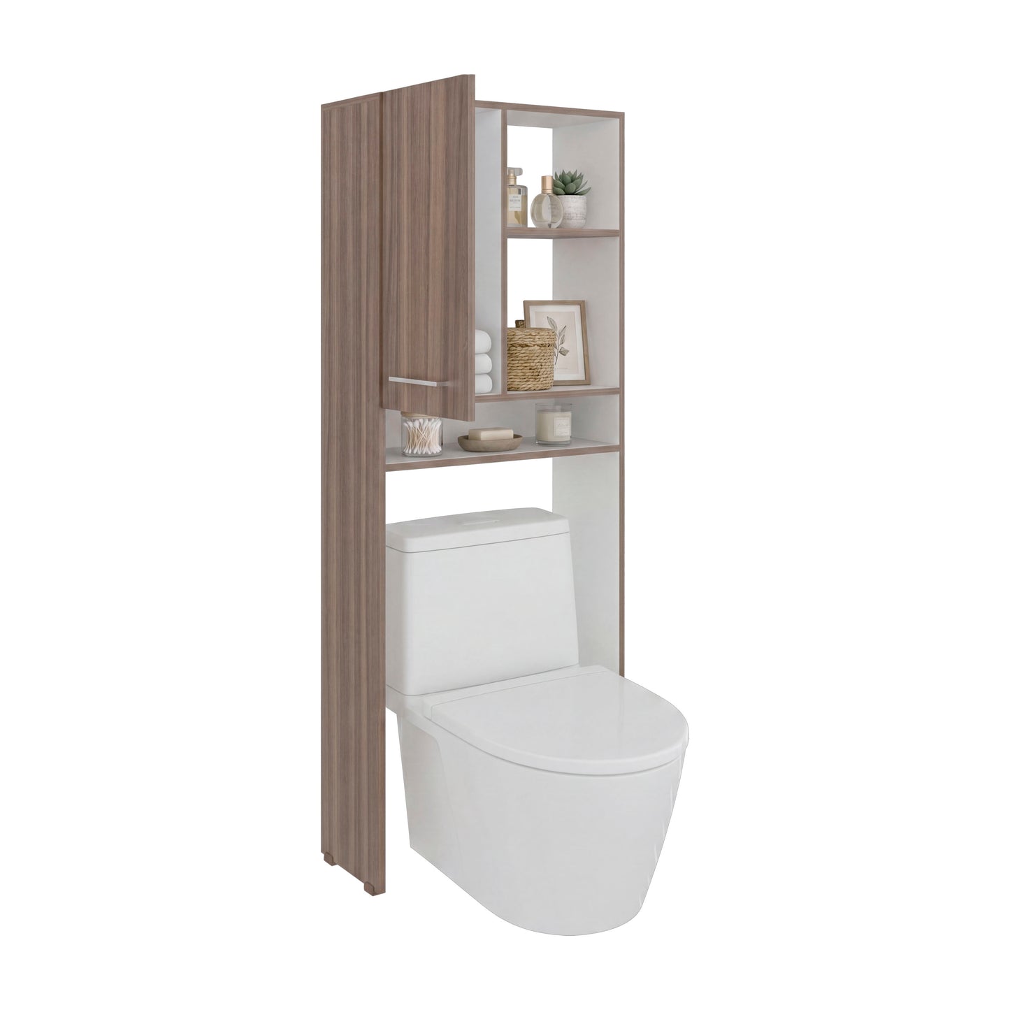 Over-the-Toilet Bathroom Storage Cabinet with One Door Cabinet and 3 Open Display Shelves