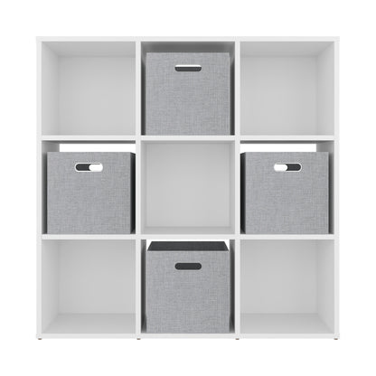 Lena 9-Cube Storage Organizer Bookcase with Display Shelves and 4 Cloth Boxes, for Living Room, Office & Bedroom