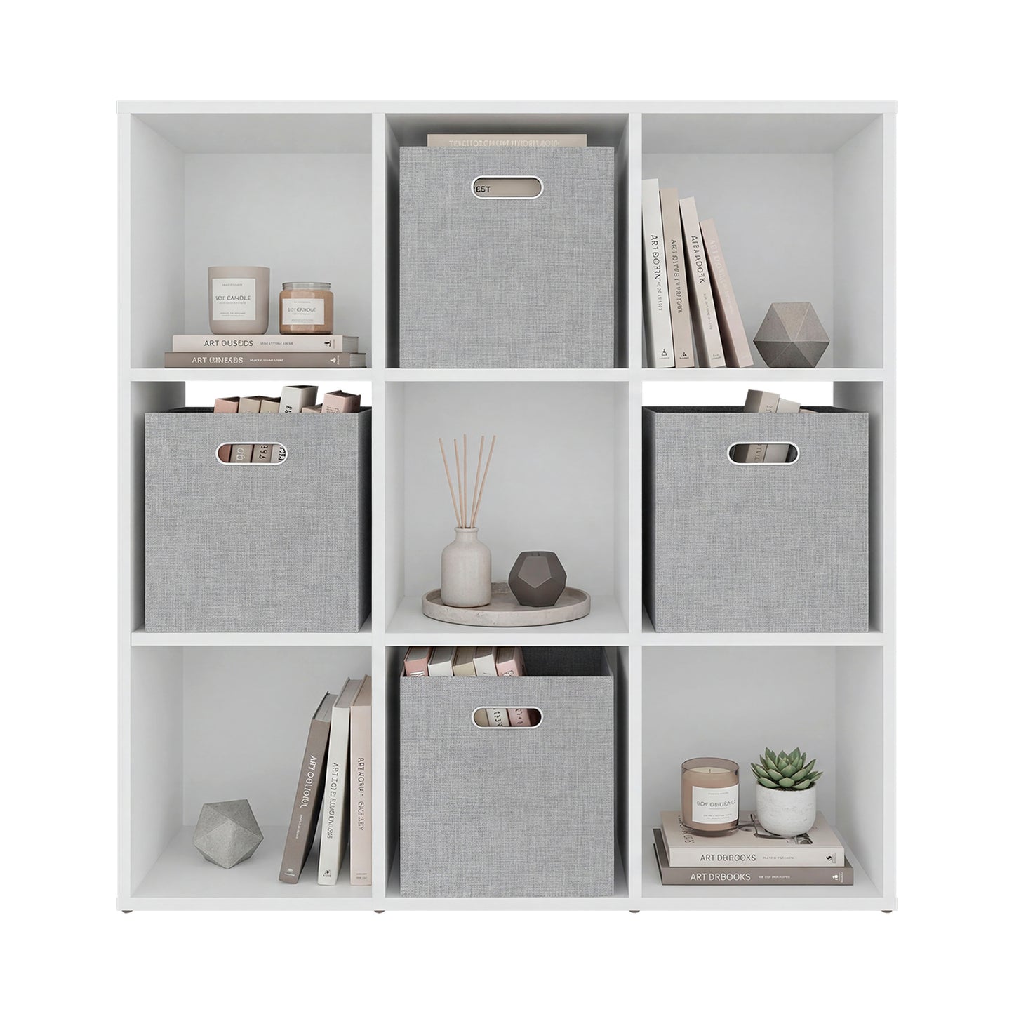 Lena 9-Cube Storage Organizer Bookcase with Display Shelves and 4 Cloth Boxes, for Living Room, Office & Bedroom