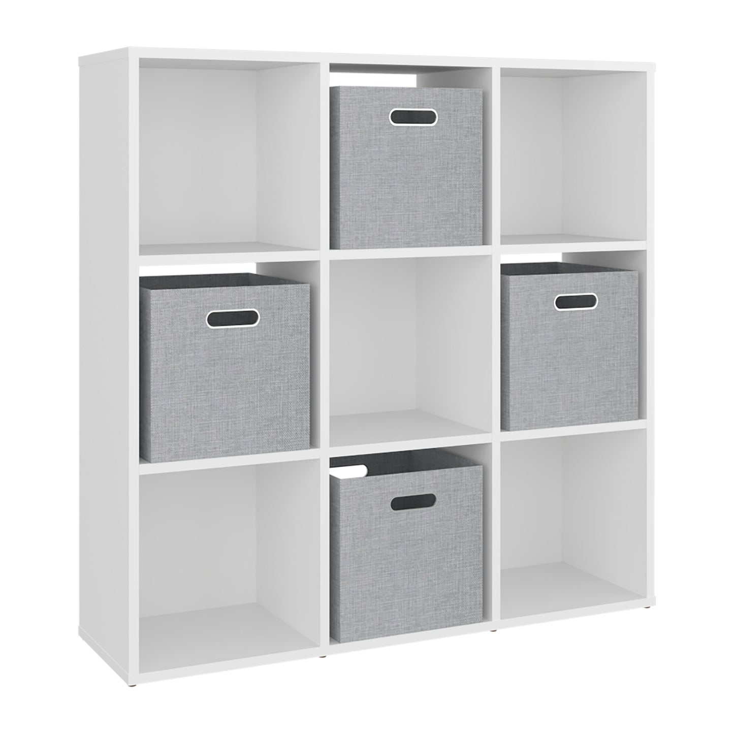 Lena 9-Cube Storage Organizer Bookcase with Display Shelves and 4 Cloth Boxes, for Living Room, Office & Bedroom