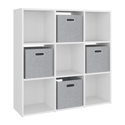 Lena 9-Cube Storage Organizer Bookcase with Display Shelves and 4 Cloth Boxes, for Living Room, Office & Bedroom