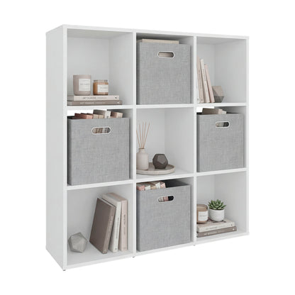 Lena 9-Cube Storage Organizer Bookcase with Display Shelves and 4 Cloth Boxes, for Living Room, Office & Bedroom