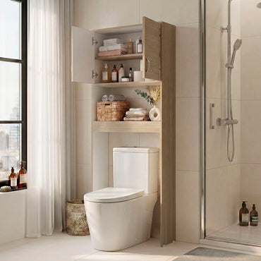 Optimizer Over-the-Toilet Bathroom Cabinet with 2-Door Compartment with 2 Interior Shelves and One Display Shelf