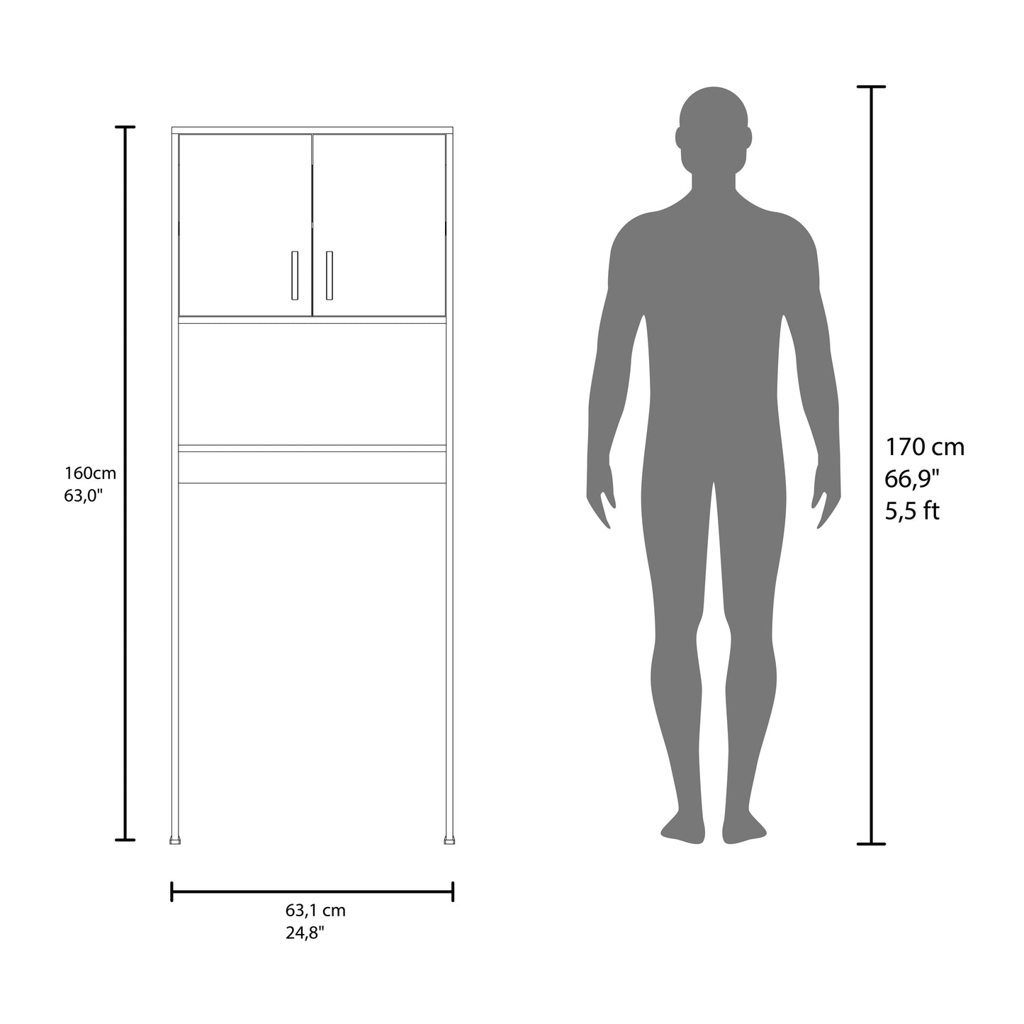 Optimizer Over-the-Toilet Bathroom Cabinet with 2-Door Compartment with 2 Interior Shelves and One Display Shelf