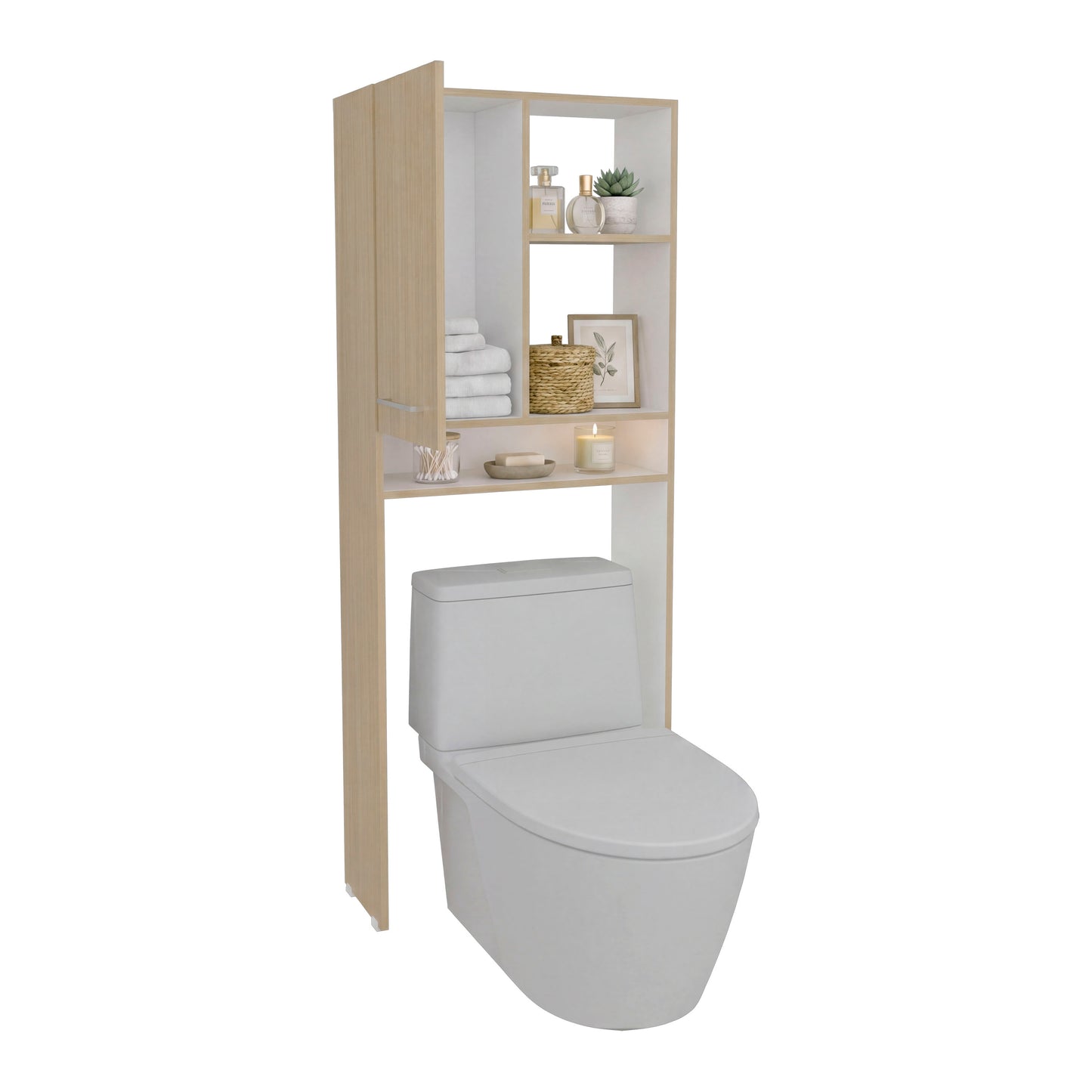 Over-the-Toilet Bathroom Storage Cabinet with One Door Cabinet and 3 Open Display Shelves