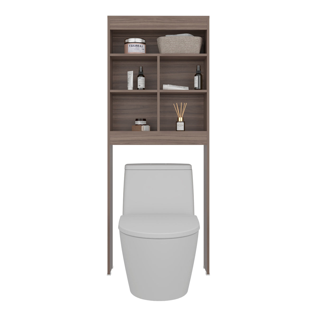 WC Over-the-Toilet Bathroom Storage Cabinet With 5 Open Display Shelves and Toilet Surround, Bathroom Storage, Avellana