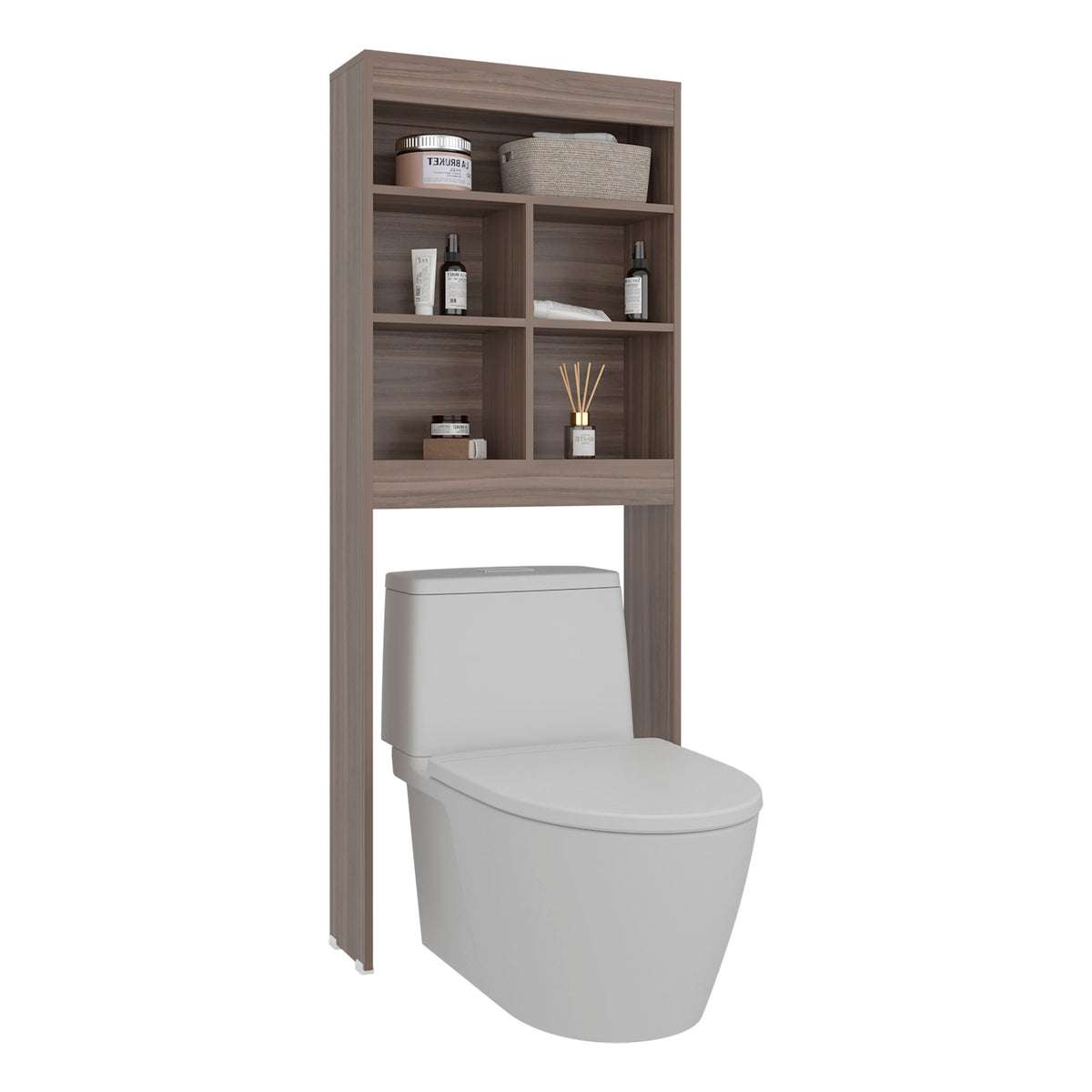 WC Over-the-Toilet Bathroom Storage Cabinet With 5 Open Display Shelves and Toilet Surround, Bathroom Storage, Avellana