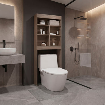 WC Over-the-Toilet Bathroom Storage Cabinet With 5 Open Display Shelves and Toilet Surround, Bathroom Storage, Avellana