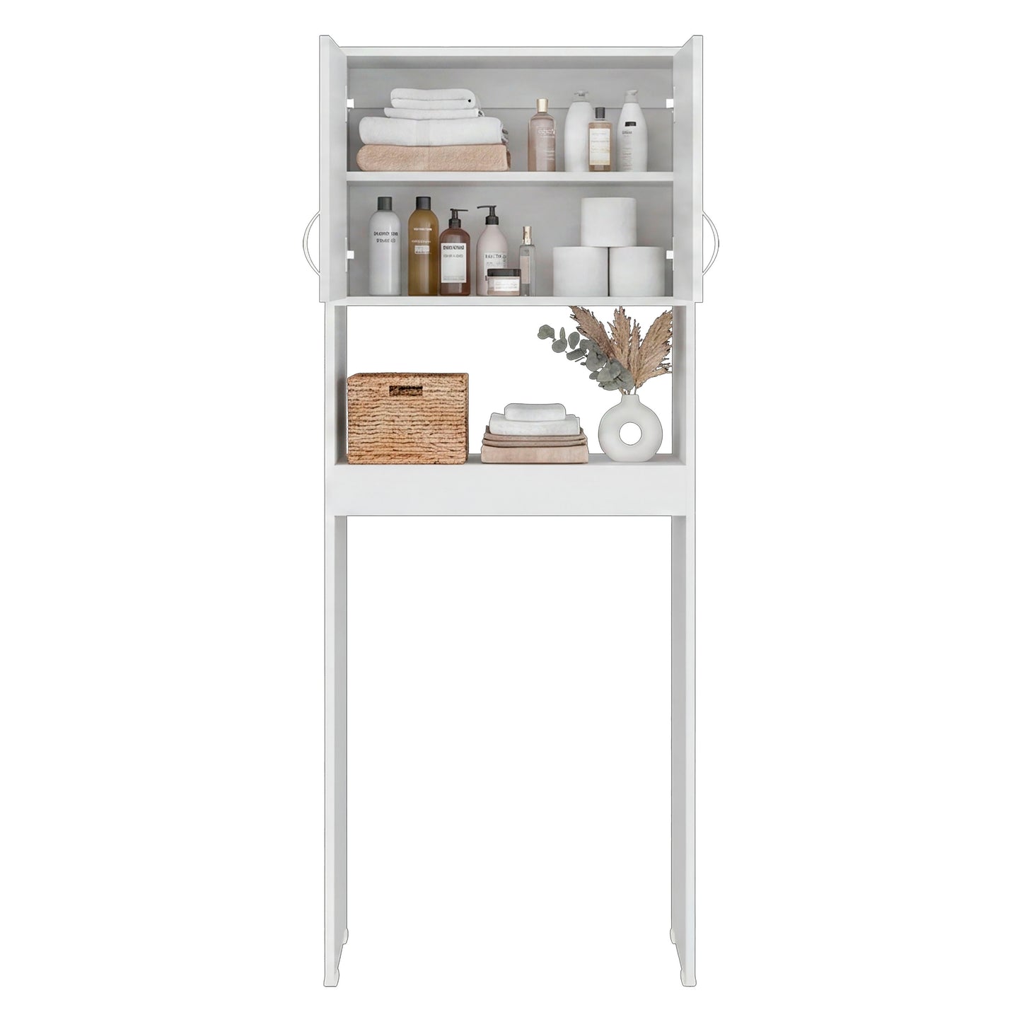 Optimizer Over-the-Toilet Bathroom Cabinet with 2-Door Compartment with 2 Interior Shelves and One Display Shelf