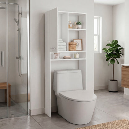 Over-the-Toilet Bathroom Storage Cabinet with One Door Cabinet and 3 Open Display Shelves