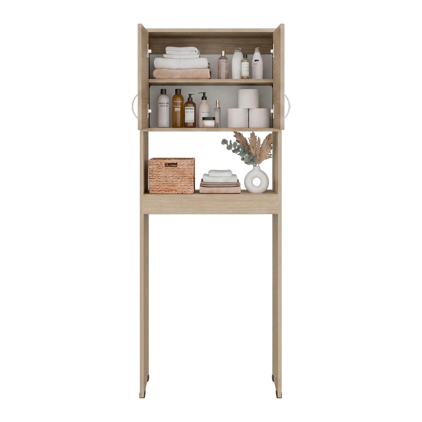 Optimizer Over-the-Toilet Bathroom Cabinet with 2-Door Compartment with 2 Interior Shelves and One Display Shelf
