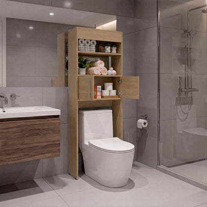 TUHOME Madrid Over The Toilet Cabinet with Double Door Storage, Two Spacious Shelves, Space-Saving Bathroom Organizer for Toiletries, Towels and Essentials, Modern Freestanding Design.