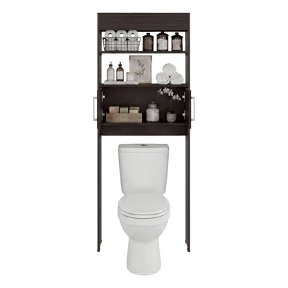 Over-the Toilet Compact Bathroom Cabinet with 2 Open Display Shelves and 2-Door Cabinet, Dark Walnut